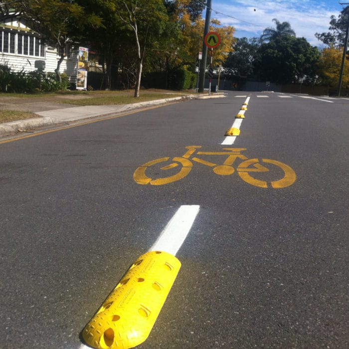 rubber rumble bars being used to delineate a cycle lane | Speed Humps Australia