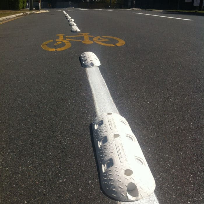 White rumble bars for cycle lanes