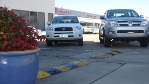Speed humps at Toyota car dealership