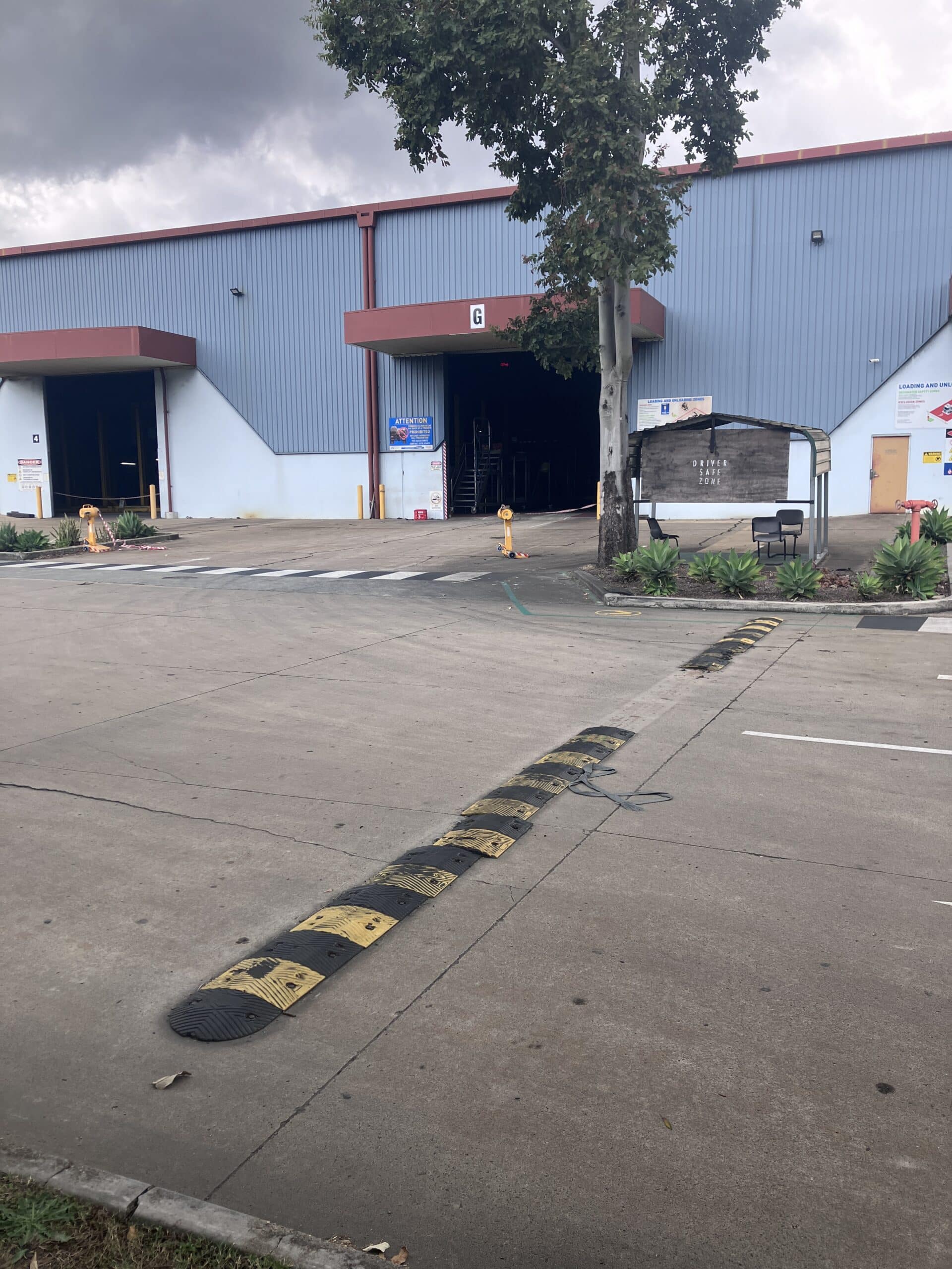 Damaged Rubber Speed Humps at Truck depot